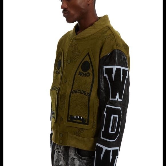 WHO DECIDES WAR Namesake Varsity Olive Jacket - Picture 7 of 7